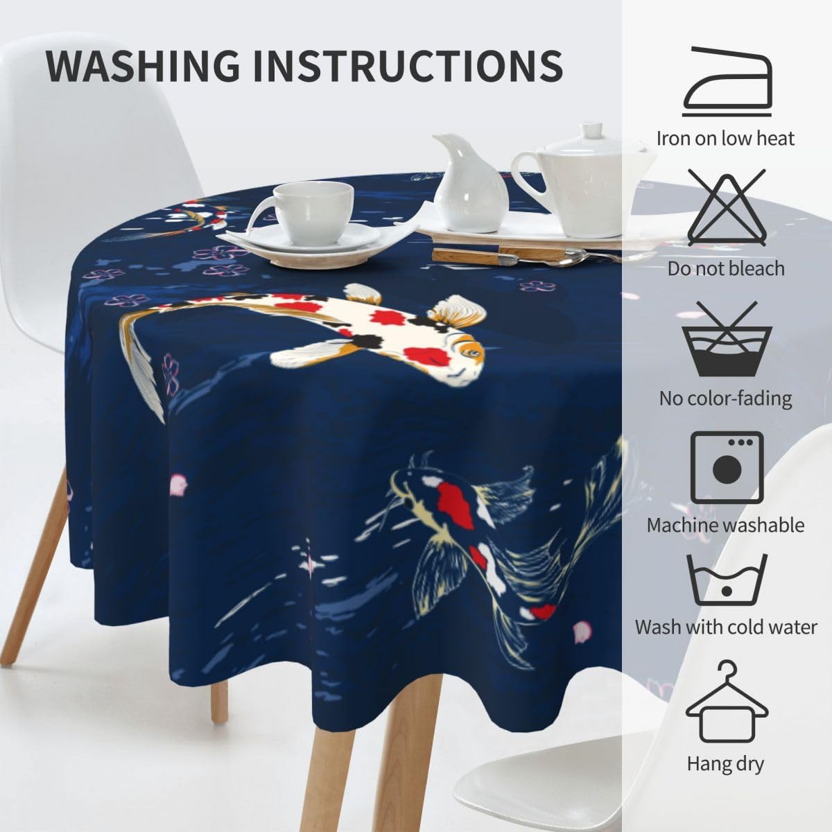 Cherry Blossom Tablecloth, Pink Traditioanal Oriental Chinese Floral Sketch Farmhouse Water Resisitant Wipeable Table Cover for Dining Kitchen Living Room Home Party Holiday Decor 60 inch Round