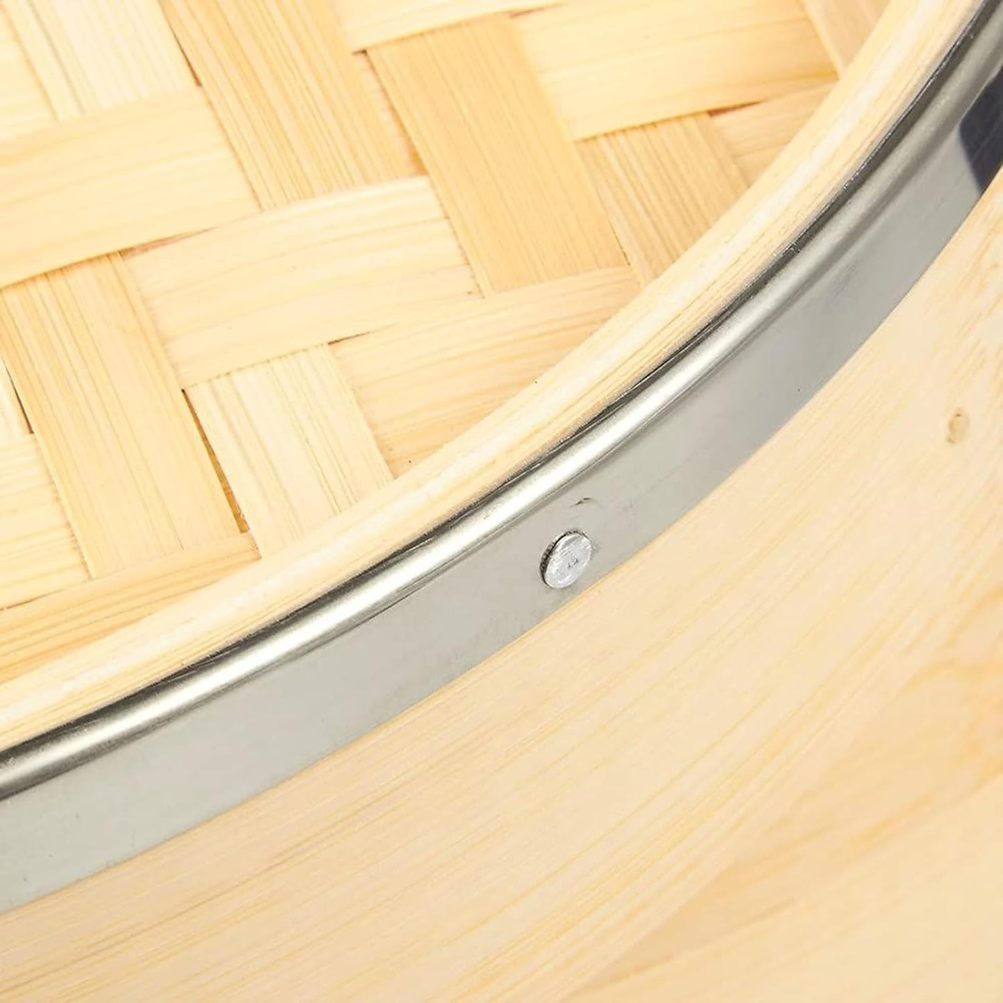 Juvale 2-Tier Steamer Pot Insert with Steel Rings - 10" x 6.5", Beige - Bamboo & Steel Stackable Basket for Rice & Dumpling Steamer for Vegetables