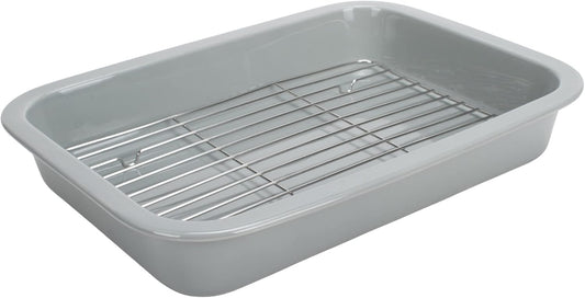 Elanze Designs Large 13 inch Stoneware Porcelain Baking Dish With Stainless Steel Rack, Grey