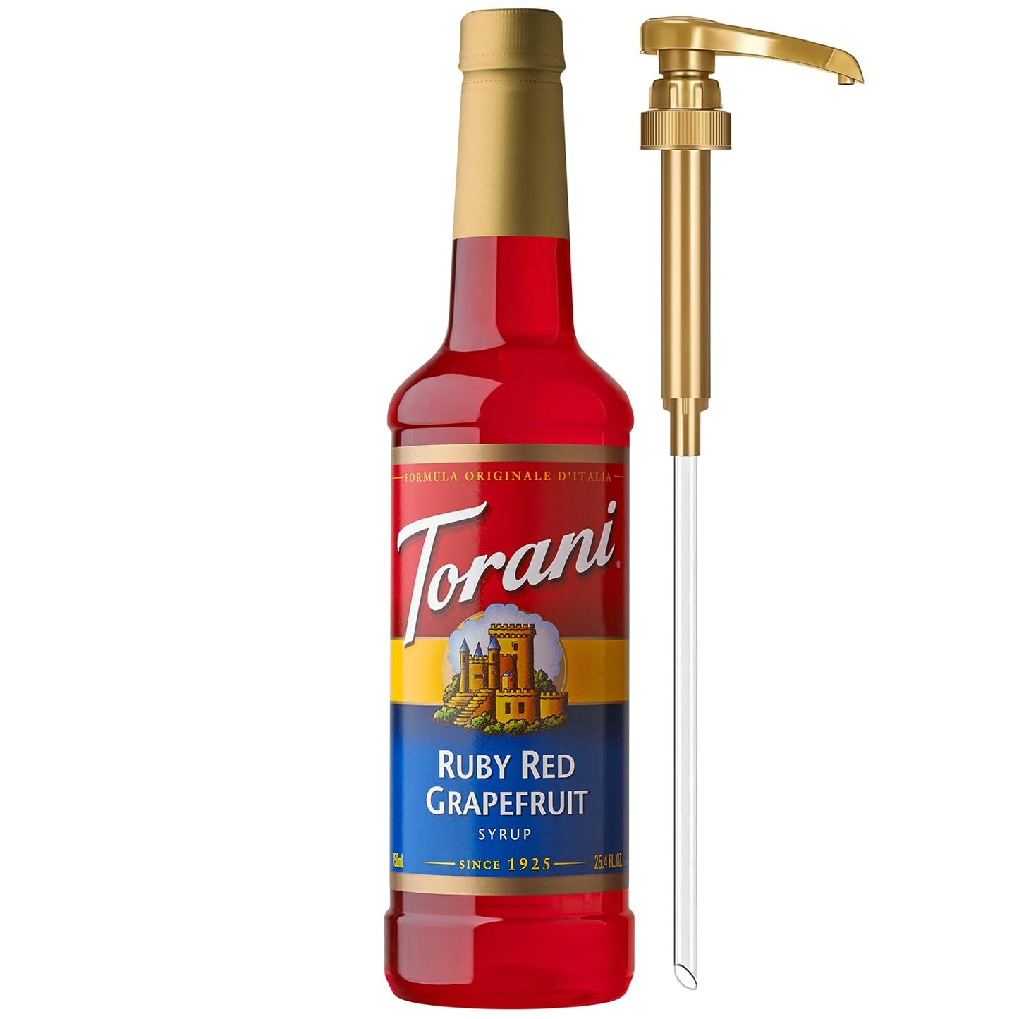 Torani Ruby Red Grapefruit Syrup for Drinks, Flavoring for Sodas and Cocktails, Pump Included, 25.4 Oz