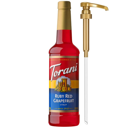 Torani Ruby Red Grapefruit Syrup for Drinks, Flavoring for Sodas and Cocktails, Pump Included, 25.4 Oz