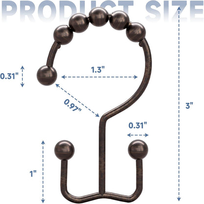 Titanker Shower Curtain Hooks Rings, Rust Resistant Metal Double Glide Shower Hooks Rings for Bathroom Shower Rods Curtains, Set of 24 Hooks - Bronze
