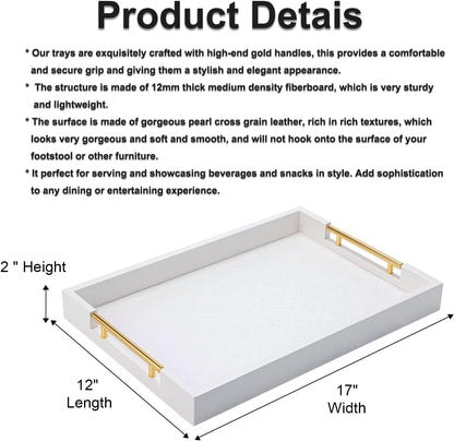 White Decorative Tray for Coffee Table, Modern Large Ottoman Tray for Living Room,Drink Coffee Serving Tray