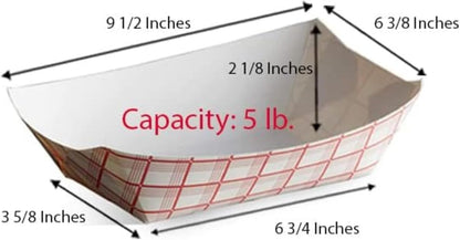 Angel's Peel Lounge Disposable Trays, Recyclable and Fully Biodegradable Red Check Paper Food Tray-Disposable Paper Food Tray for Concession Food and Condiments (5LB) (Pack of 100)