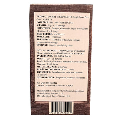 Tribo Coffee Single-Serve Portable Pour Over Drip Coffee - Variety - 5 Servings (Light, Medium & Med-Dark Roast)