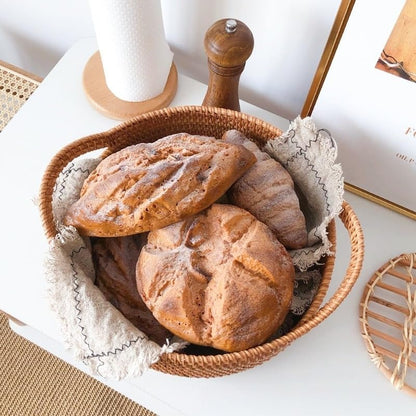 Rattan Storage Basket, Hand Woven Fruit Basket with Handles, Wicker Serving Basket, Bread Basket, Decorative Baskets for Organizing, Set of 2