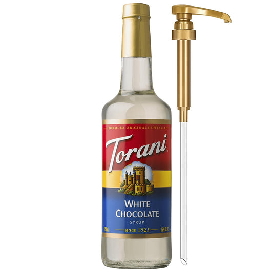Torani Coffee Syrup, White Chocolate Flavored Syrup for Drinks, Pump Included, 25.4 Fl Oz