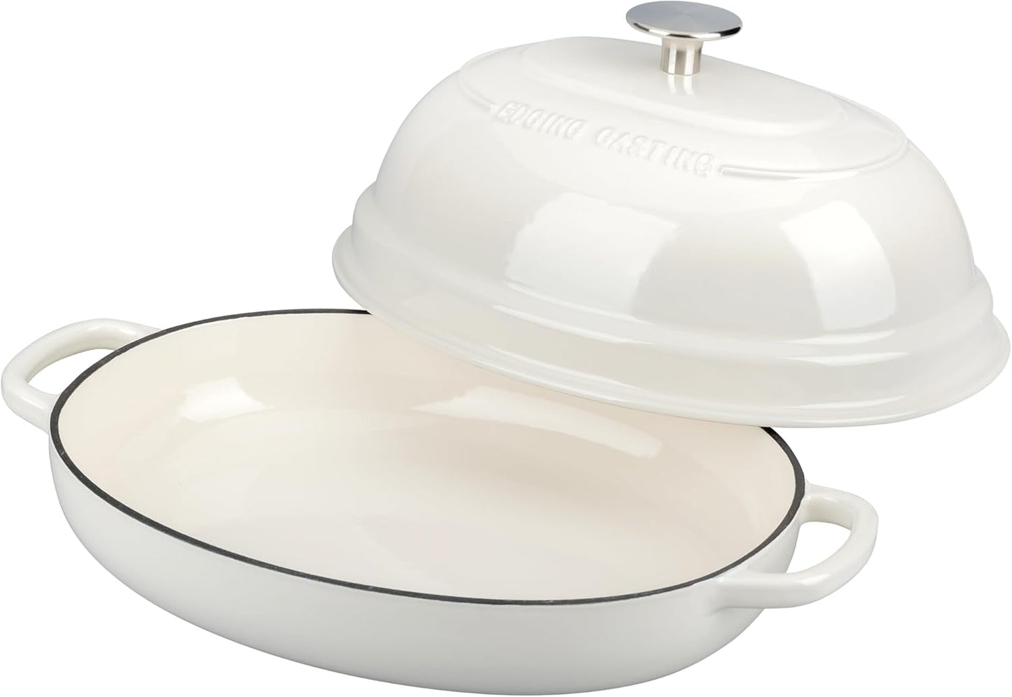 Enameled Oval Cast Iron Dutch Oven Pot with Lid, Bread Dutch Oven for Sourdough Bread Baking, 6QT, White