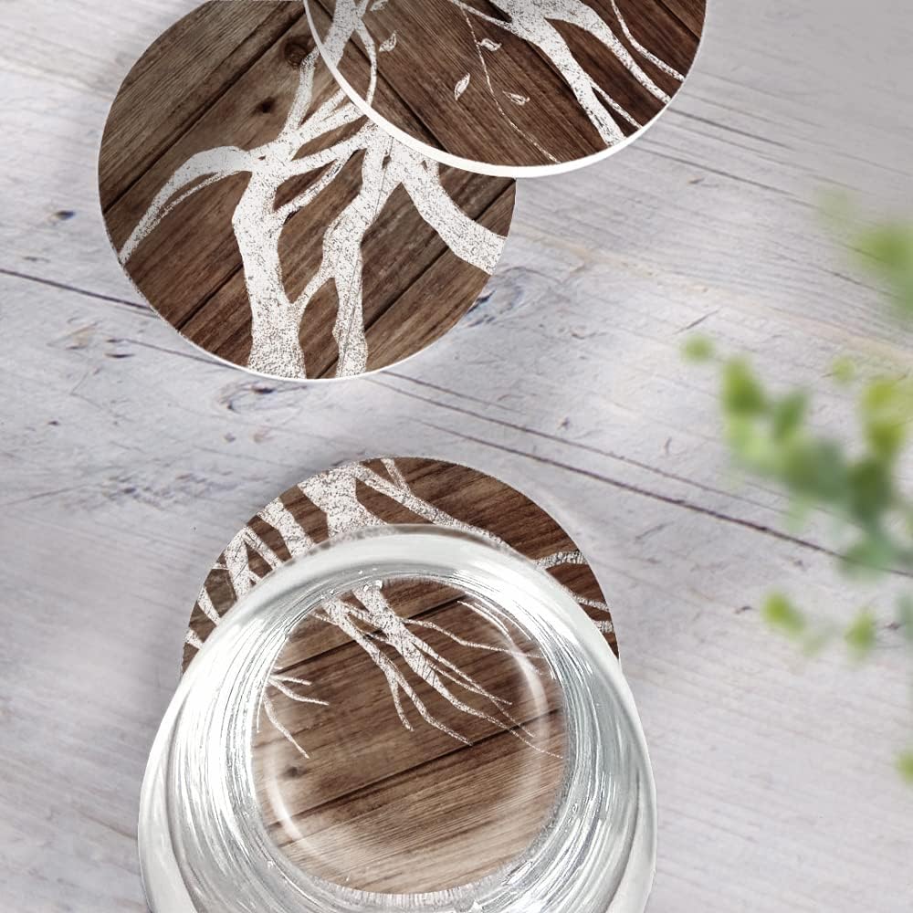 UMIRRO Ceramic Coasters for Wooden Table, Absorbent Drink Coasters with Holder for Tabletop Protection, Rustic Country Farmhouse Coasters w/Brown Wood Texture for Cups & Glasses, Coffee Bar Accessory