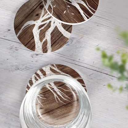 UMIRRO Ceramic Coasters for Wooden Table, Absorbent Drink Coasters with Holder for Tabletop Protection, Rustic Country Farmhouse Coasters w/Brown Wood Texture for Cups & Glasses, Coffee Bar Accessory
