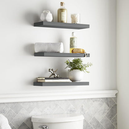 BAYKA Grey Floating Shelves for Wall, 22.5 inches Wall Mounted Rustic Wood Shelves for Bathroom, Bedroom, Living Room, Floating Shelves for Books/Storage/Decor (Set of 3)