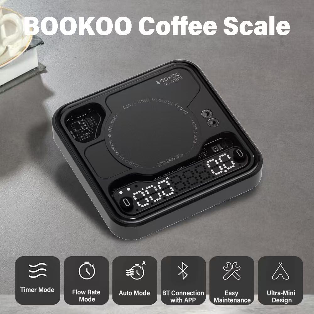 BOOKOO Coffee Scale Espresso Scale with Timer Mini Digtial Coffee Scale Rechargeable with Auto Mode Flow Rate Mode for Coffee Extraction Scale for Coffee APP Bluetooth Connection Coffee Bean Scale