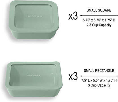 Ceramic Coated Glass Food Storage Container | No PTFE, PFOA, PFAS, and BPA | Reusable Non Toxic Meal Prep Container with Glass Lid | Easy To Store | 6 Piece Food Prep [Willow]