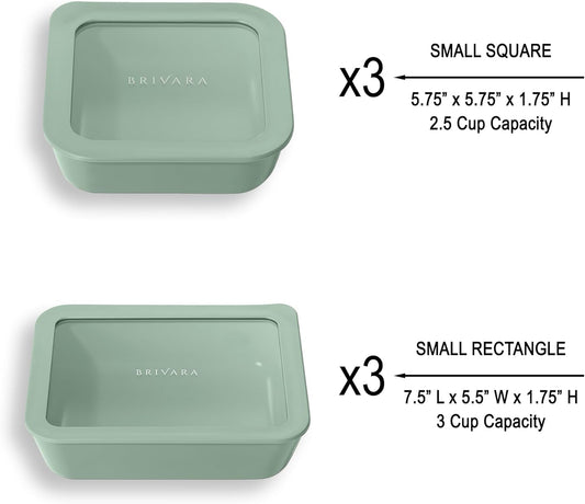 Ceramic Coated Glass Food Storage Container | No PTFE, PFOA, PFAS, and BPA | Reusable Non Toxic Meal Prep Container with Glass Lid | Easy To Store | 6 Piece Food Prep [Willow]