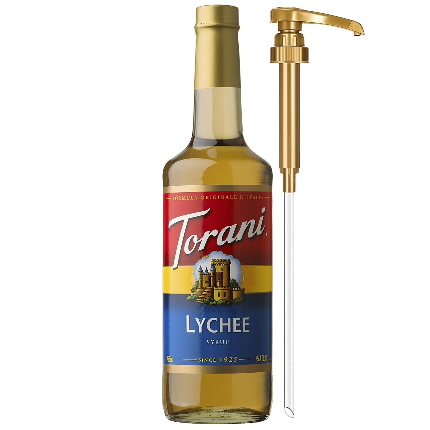 Torani Lychee Syrup for Drinks, Flavoring for Iced Tea, Sodas, and Cocktails, Glass Bottle with Pump Included, 25.4 Fl Oz