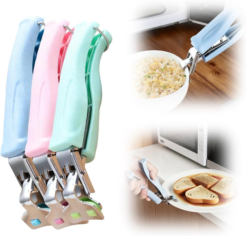 3 Pcs Hot Plate Grippers, 2026 Upgraded Multi Purpose Hot Plate Gripper, Anti-Scald Bowl Dish Grippers for Kitchen (3 Colors-A)
