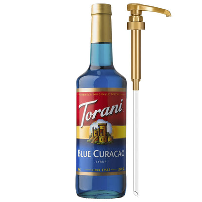 Torani Blue Curacao Syrup, Non-Alcoholic Flavoring for Drinks, Glass Bottle with Pump Included, 25.4 Fl Oz