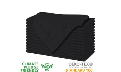 Urban Villa Cloth Napkins Set of 12 20x20 Inches 100% Cotton Hemstitch Napkins Cloth Washable Durable Reusable Absorbent Table Dinner Napkins Cloth for Hotel Lunch Restaurant Weddings Parties – Black