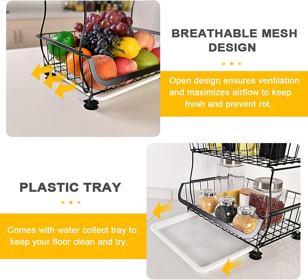 Miyawell Fruit Vegetable Storage Basket, 4 Tier Stackable Metal Wire Storage Baskets with Wheels, Fruit Vegetable Produce Basket Organizer Bins for Kitchen, Pantry, Bathroom