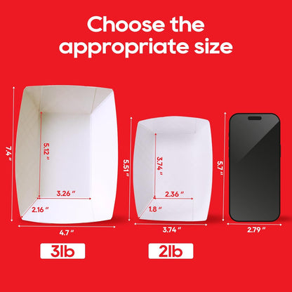 ECOLipak 100 Pack 3lb Paper Food Tray Red, Disposable Paper Boats, Food Holder Trays, Serving Boats for Taco Nacho Hot Dog Snack Fries Dessert Popcorn Sauce