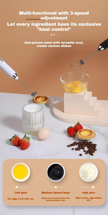 YooHooPo rechargeable milk frother handheld - 3-speed wireless electric whisk for coffee,milk & cream,usb charging