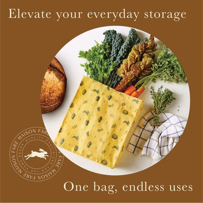 XL Beeswax Bag for Sourdough Bread, Produce & Cheese - Sustainble & Reusable Homemade Food Storage Container Made with Organic Cotton & Beeswax Liner, No Plastic - Keeps Fresh in Fridge & Freezer