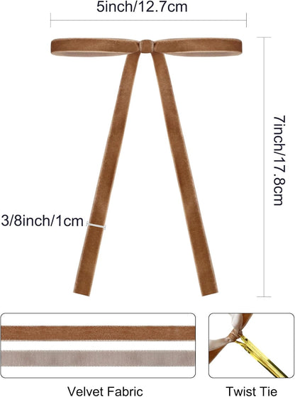 SIMISI RIBBON 24Pcs Camel Christmas Velvet Ribbon Bows Decorations Xmas Ornaments Vintage Decor for Tree, Wreath, Garland (3/8'' Width, 5 * 7 inch)