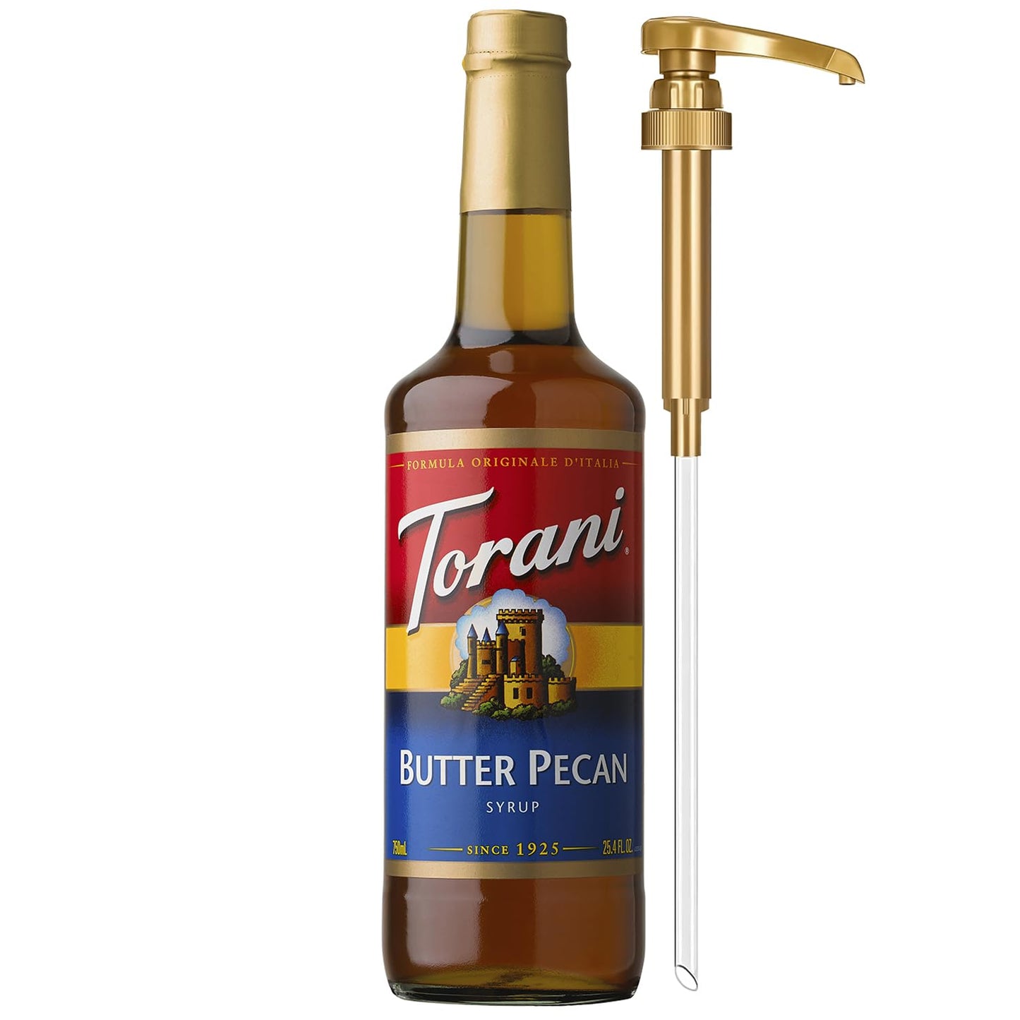 Torani Coffee Syrup, Butter Pecan Flavoring for Drinks, Glass Bottle with Pump Included, 25.4 Fl Oz
