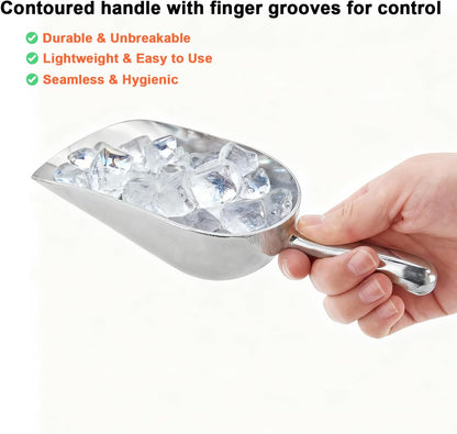 12 OZ Cast Aluminum Utility Scoop, One-Piece Solid Ice Scoop for Ice Bucket, Bar, Kitchen, Multipurpose Food Scooper for Flour, Sugar, Popcorn, Dog Food (Silver) (12OZ)