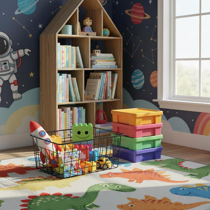 Kitchen Wire Baskets Farmhouse Decor Metal Food Storage Organizer, Household Refrigerator Bin with Built-in Handles for Cabinets,Pantry Set of 2 Black