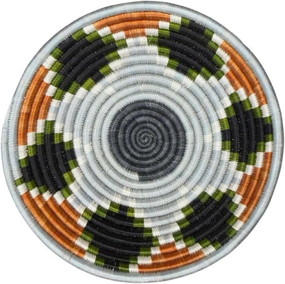 Handwoven African Basket Handmade sisal Fruit Bowl Wall Hanging decorative Baskets for Home Living Room Kitchen Centerpiece Zen Designs Arts and Crafts (Teal Slate Black, 10in diameter)