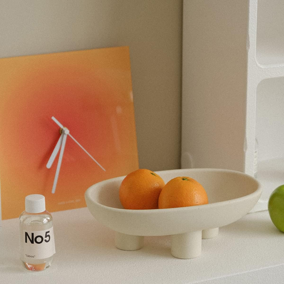 WENSHUO Three-Legs Ceramic Fruit Bowl for Kitchen Counter, Decorative Bowl for Table Décor, 10-inch Oval Large Bowls for Breads (Matte Crème)