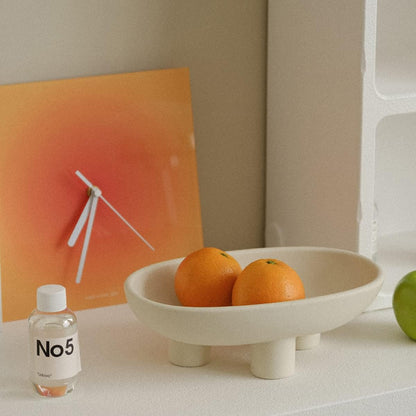 WENSHUO Three-Legs Ceramic Fruit Bowl for Kitchen Counter, Decorative Bowl for Table Décor, 10-inch Oval Large Bowls for Breads (Matte Crème)