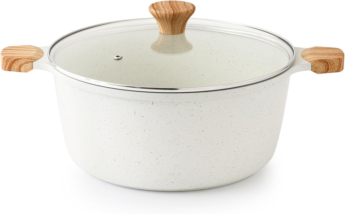 SENSARTE Ceramic Nonstick Stock Pot with Lid, 7 Qt Induction Cooking Pot with Tempered Glass Lid, Stew Pot for Soup and Oatmeal, Pasta Casserole, Free of PFAS & PTFE, White