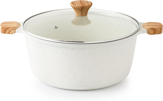 SENSARTE Ceramic Nonstick Stock Pot with Lid, 7 Qt Induction Cooking Pot with Tempered Glass Lid, Stew Pot for Soup and Oatmeal, Pasta Casserole, Free of PFAS & PTFE, White
