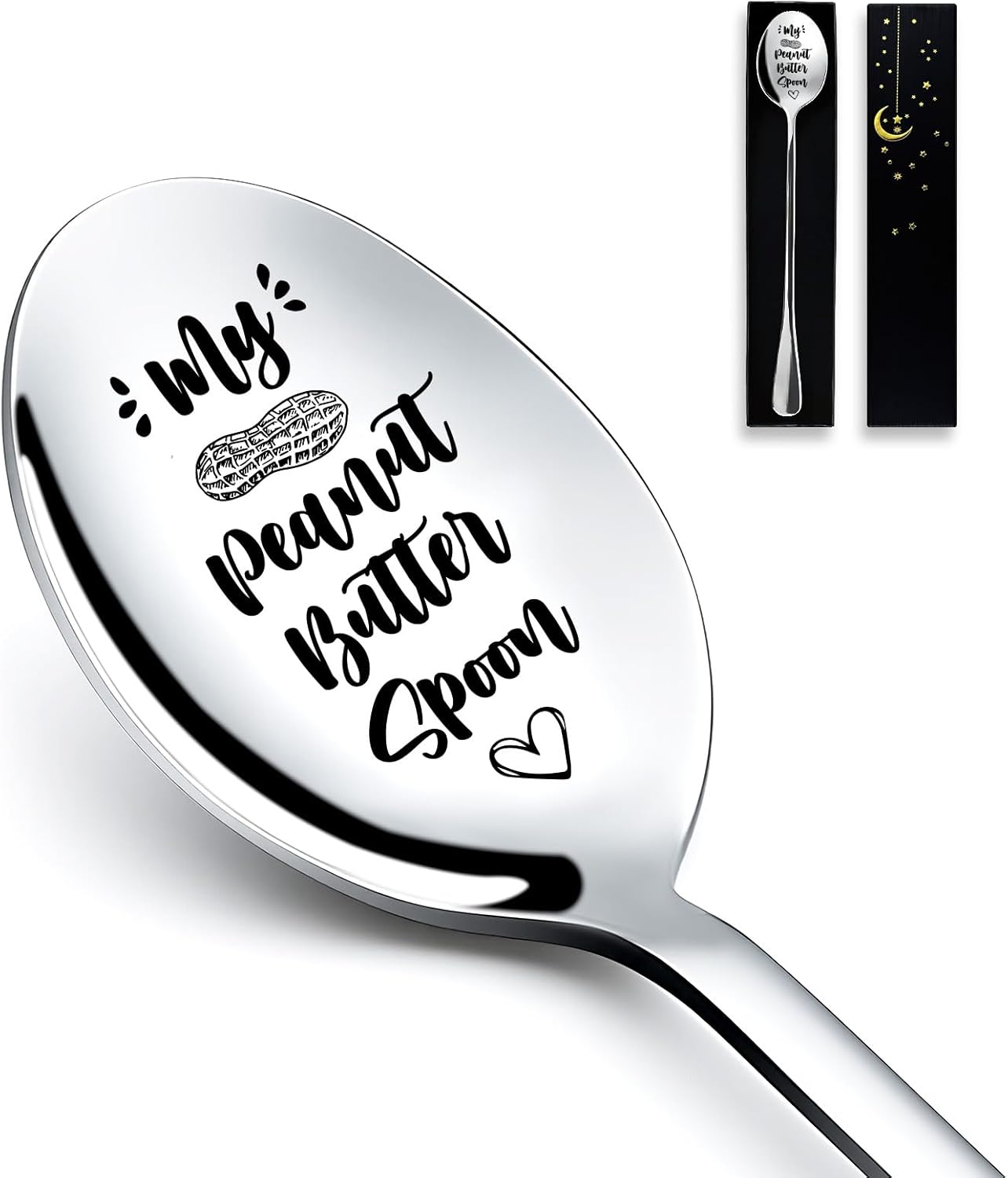 Peanut Butter Spoon - Funny Engraved Stainless Steel Spoon for Peanut Butter Lovers, Dessert Spoon for Moms, Dads, Boys, Girls, Kids Birthdays, Christmas, Valentine's Day G