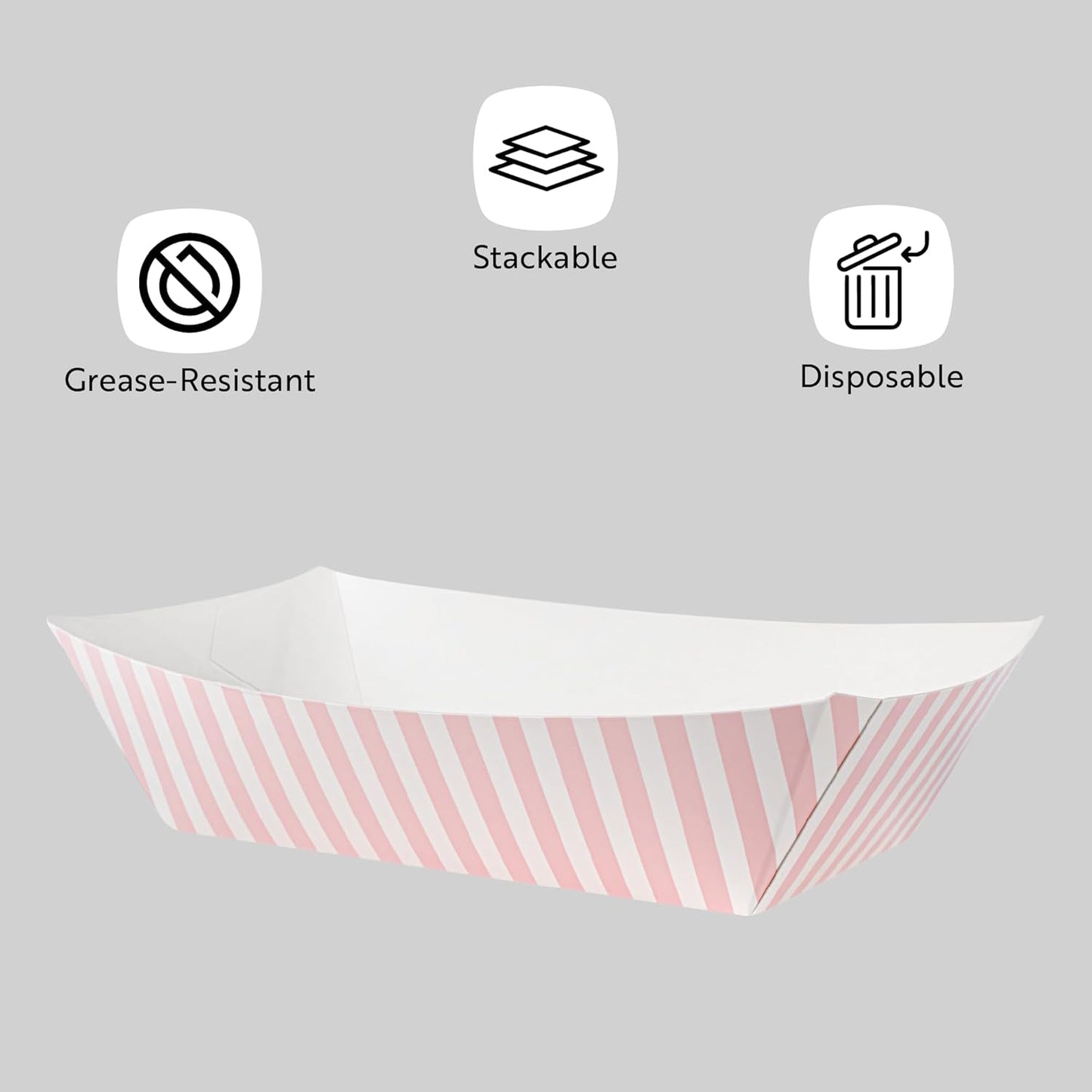 Restaurantware Bio Tek 2 Pound Food Boats 200 Disposable Paper Food Trays - Heavy-Duty Greaseproof Pink And White Paper Boats For Snacks Appetizers Or Treats Use At Parties Or Carnivals