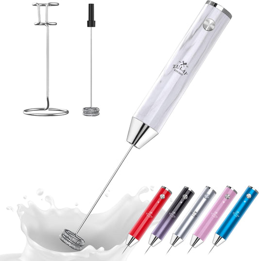 Zulay Kitchen Lux Electric Milk Frother Rechargeable Handheld - Powerful 2-Speed Motor, Waterproof, 2000mAh Battery - Lux Coffee Frother for Protein Powder, Drink Mixer Wand & Matcha Mixer