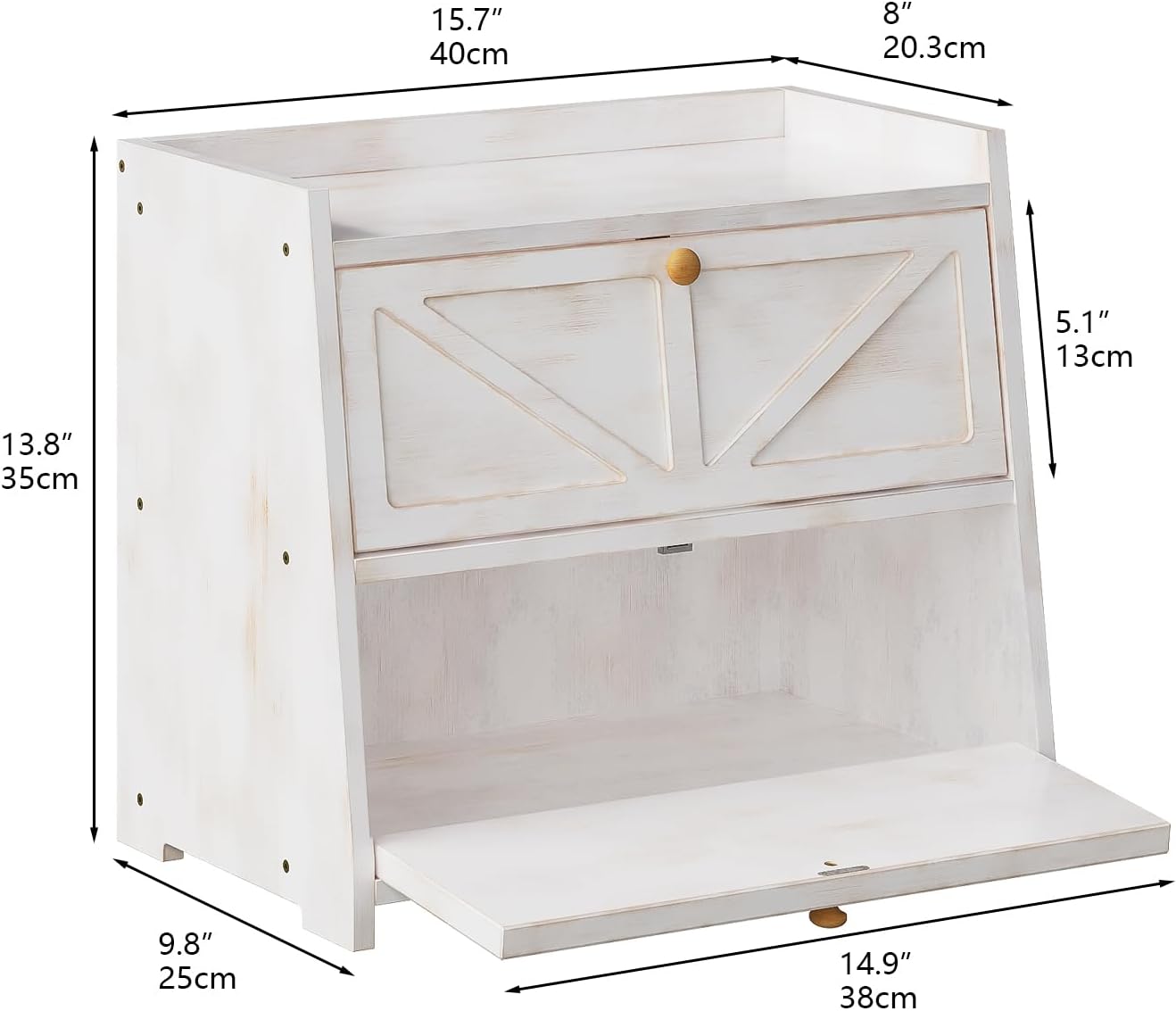 Vintage Double Layer Bread Box for Kitchen Counter Bamboo Bread Storage Container Large Capacity Bread Storage Bin (Antique White)