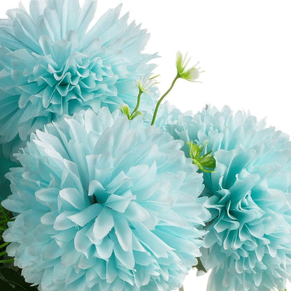 ENOVA FLORAL 7 Heads Silk Marigold Artificial Flowers in Vase,Faux Marigold Flowers Arrangement in Round Bowl Vase with Faux Water and River Rock for Table Decor Centerpieces (Marigold-Aqua)