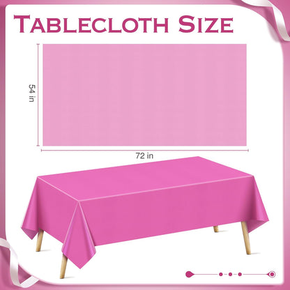 4 Pieces Pink & Orange Series Rectangle Tablecloth, 54x72" Solid Color Waterproof & Spillproof Disposable Plastic Table Cover, Durable Party Tablecloth for Dining, Buffet, Picnic, Outdoor Events