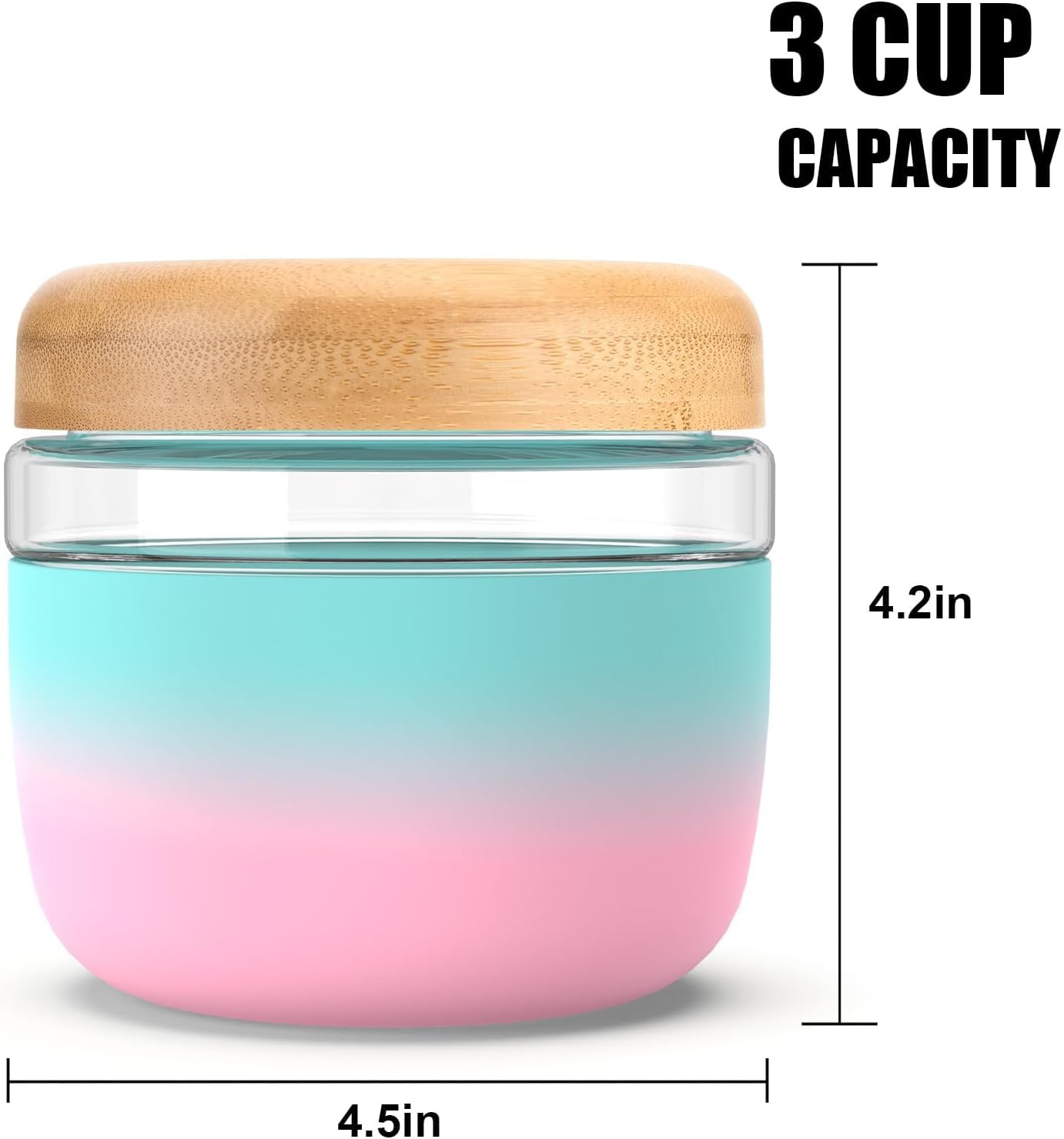 Tronco 24 oz Glass Container with Bamboo Lids, Food Storage Bowls for Soup, Stew & Overnight Oats, Meal Prep, Glass Lunch Bowl Container 100% Leak & Spill Proof, Airtight, BPA-Free- Ideal Gifts