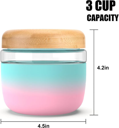 Tronco 24 oz Glass Container with Bamboo Lids, Food Storage Bowls for Soup, Stew & Overnight Oats, Meal Prep, Glass Lunch Bowl Container 100% Leak & Spill Proof, Airtight, BPA-Free- Ideal Gifts