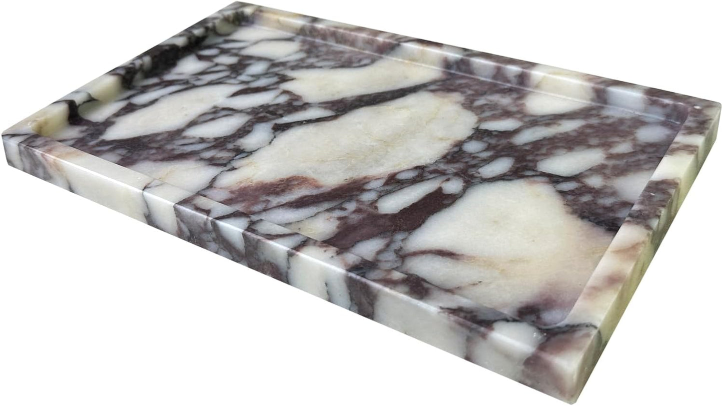 Natural Marble Vanity Tray, 9.8"x5.9" Genuine Calacatta Viola Marble Tray for Bathroom/Kitchen/Dresser
