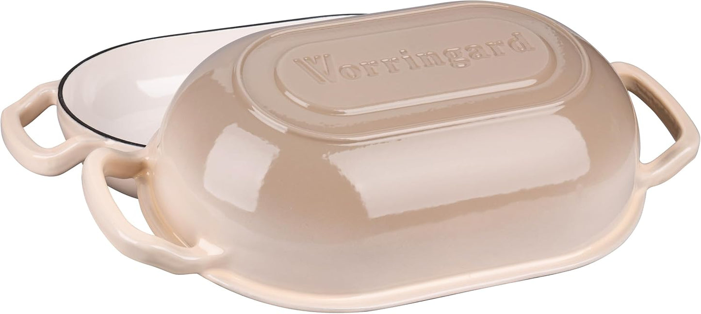 Enameled Cast Iron Sourdough Bread Oven, Dutch Oven, Loaf Cast Iron Bread Pan for Homemade Bread Baking, Meatloaf Pan with Lid, 5QT, Latte