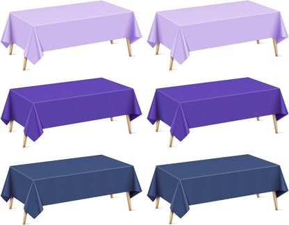 6 Pieces Purple Series Rectangle Tablecloth, 54x72 Solid Color Waterproof & Spillproof Disposable Plastic Table Cover, Durable Party Tablecloth for Dining, Buffet, Picnic, Outdoor Events
