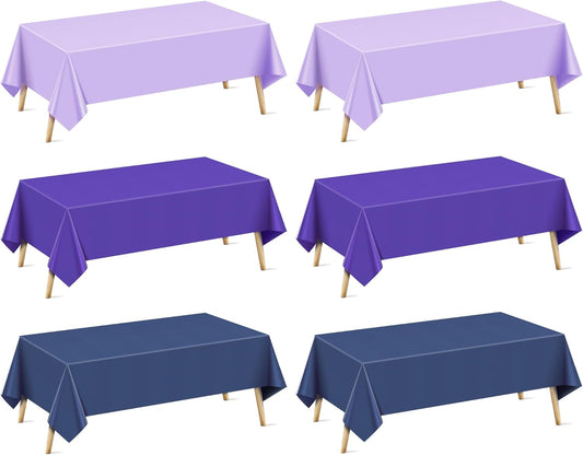 6 Pieces Purple Series Rectangle Tablecloth, 54x72 Solid Color Waterproof & Spillproof Disposable Plastic Table Cover, Durable Party Tablecloth for Dining, Buffet, Picnic, Outdoor Events