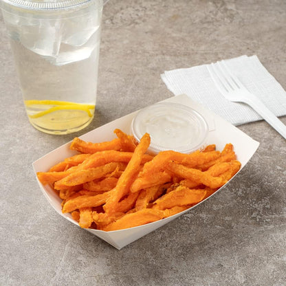 Restaurantware-Bio Tek 1/2 Pound Food Boats, 50 Disposable Paper Food Trays - Heavy-Duty, Greaseproof, White Paper Boats, For Snacks, Appetizers, Or Treats, Use At Parties Or Carnivals