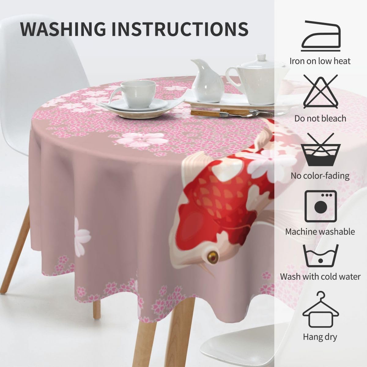 Cherry Blossom Tablecloth, Pink Floral Watercolor Japanese Asian Style Farmhouse Water Resisitant Wipeable Table Cover for Dining Kitchen Living Room Home Party Holiday Decor 36 inch Round
