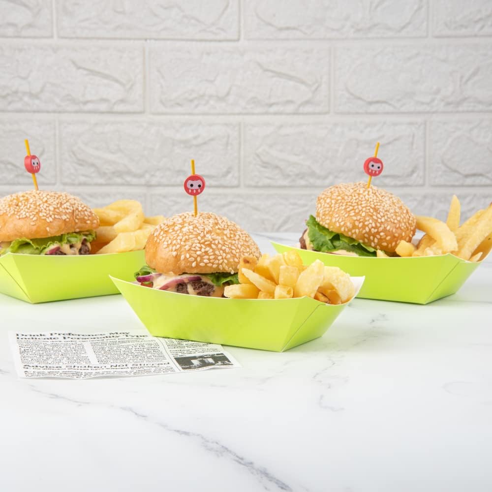 Restaurantware Bio Tek 6 Ounce Boat Paper Boats 50 Disposable #40 Food Trays - PE Lining Durable Light Green Paper Food Baskets For Concession Stands Picnics or Fairs Stackable